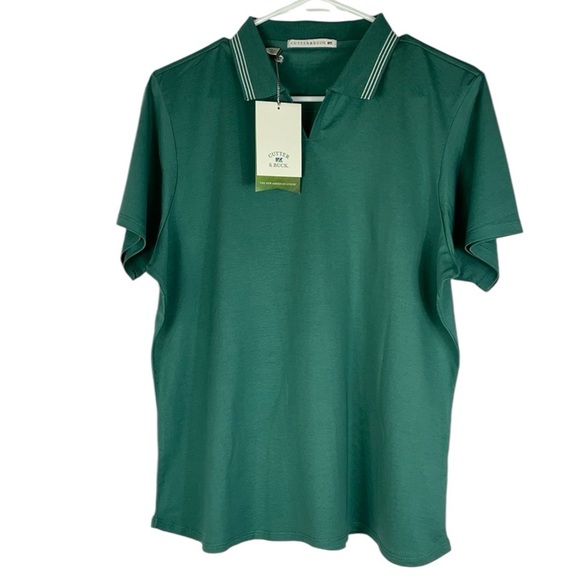 NWT Cutter & Buck golf polo split neckline Sz L Spruce green color - Picture 1 of 9
